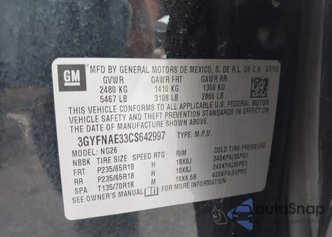 2012 Cadillac Srx Luxury Collection from USA, damaged, VIN 3GYFNAE33CS642997